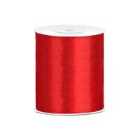 1x Satijnlint rood rol 10 cm x 25 meter cadeaulint verpakkingsmateriaal   - - thumbnail