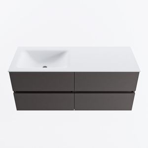MONDIAZ VICA 120cm badmeubel onderkast Dark Grey 4 lades. Wastafel CLOUD links zonder kraangat, kleur Talc.