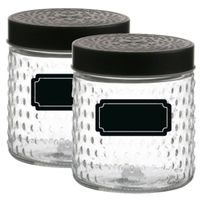 Voorraadpot/bewaarpot Roma - 4x - 500 ml - glas - zwart - incl. etiketten