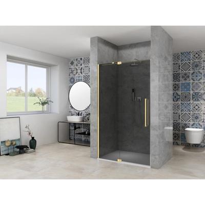 Van Rijn Products ST08 Nis draaideur - 120x200cm - grijs rookglas - dikte 8mm - 2 delig - muurprofiel - stabilisatiestang - Messing ST08300120GRSB