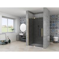 Van Rijn Products ST08 Nis draaideur - 120x200cm - grijs rookglas - dikte 8mm - 2 delig - muurprofiel - stabilisatiestang - Messing ST08300120GRSB