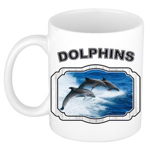 Dieren dolfijn groep beker - dolphins/ dolfijnen mok wit 300 ml