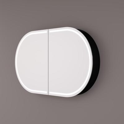 HIPP Design spiegelkast Ovaal Recht - Mat Zwart 120 x 70 x 13 cm met LED Baan Rondom Spiegelverwarming Geaard Stopcontact Verstelbare Glazen Planchetten