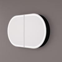 HIPP Design spiegelkast Ovaal Recht - Mat Zwart 120 x 70 x 13 cm met LED Baan Rondom Spiegelverwarming Geaard Stopcontact Verstelbare Glazen Planchetten