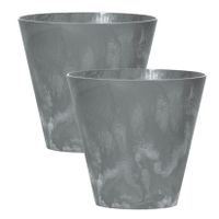 Set van 4x stuks kunststof bloempotten/plantenpotten betonlook 20 cm grijs