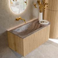 Badmeubel Mondiaz Kurve-Dlux | 95 cm | Meubelkleur Oak | Wastafelkleur Oza | Solid surface | Wasbak linker zijde spoelbak | Zonder kraangat(en)