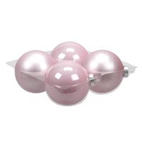 Grote kerstballen - 4x st - poeder roze - 10 cm - glas - thumbnail