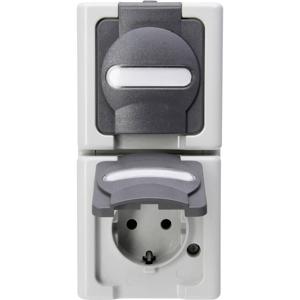 Kopp 131456008 BlueElectric Compleet Wandcontactdoos met randaarde en klapdeksel spatwaterdicht Grijs 1 stuks