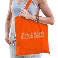 Glitter Holland katoenen tas oranje rhinestones steentjes voor dames en heren Nederland supporter EK - thumbnail