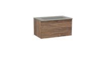 Balmani Forma zwevend badmeubel 90 x 55 cm amerikaans notenhout met Tablo Strada enkele wastafel in composietmarmer zijdegrijs, Horizontale symmetrische rechte ribbel
