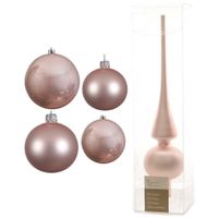 Glazen kerstballen pakket lichtroze glans/mat 38x stuks 4 en 6 cm met piek mat - thumbnail