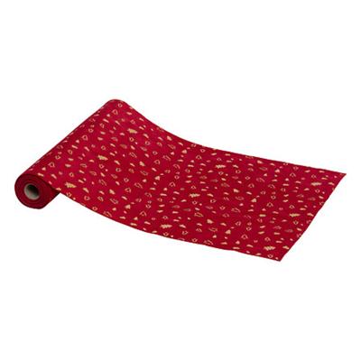 Kerst stof/tafelloper - rood - 300 x 28 cm - polyester - tafelversiering - kerstdiner