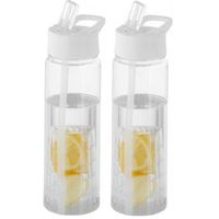 2x Drinkflessen/waterflessen tranparant met wit fruit filter 740 ml - Drinkflessen