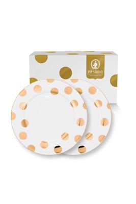 Pip Studio Set/2 Dinerborden Dot Delight Wit/Goud 26.5cm