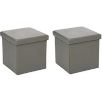 Atmosphera Poef/Hocker/voetenbankje - 2x - opbergbox - grijs - pvc/mdf - 38 x 38 cm - Poefs