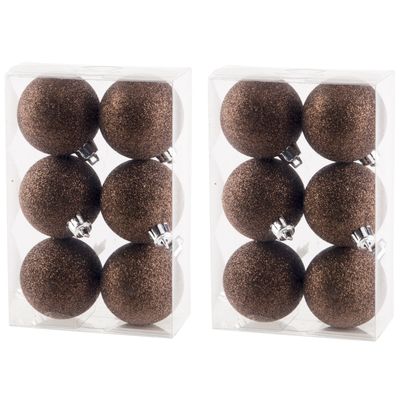 18x stuks kunststof glitter kerstballen donkerbruin 6 cm