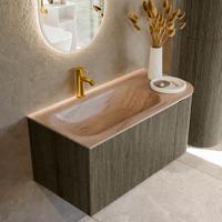 Badmeubel Mondiaz Kurve-Dlux | 95 cm | Meubelkleur Shadow | Wastafelkleur Saba | Solid surface | Wasbak linker zijde spoelbak | 1 kraangat