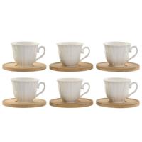 Set van koffiekopjes Home ESPRIT Wit Bamboe Porselein 90 ml