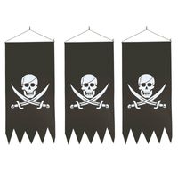 3x Zwarte piraten vlaggen met schedel 86 cm   -