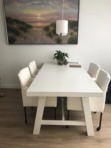Set van 4 leren kuip eetkamerstoelen - met wieltjes - wit leer - Echt leer, Modern, ontdek de vele Leersoorten en Kleuren bij ShopX