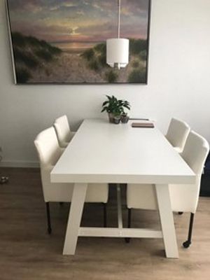 Set van 4 leren kuip eetkamerstoelen - met wieltjes - wit leer - Echt leer, Modern, ontdek de vele Leersoorten en Kleuren bij ShopX
