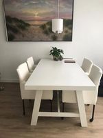 Set van 4 leren kuip eetkamerstoelen - met wieltjes - wit leer - Echt leer, Modern, ontdek de vele Leersoorten en Kleuren bij ShopX
