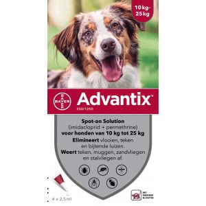 Advantix 250/1250 voor honden van 10 tot 25 kg 5 x 4 pipetten