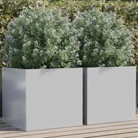 Plantenbakken 2 st 49x47x46 cm gegalvaniseerd staal zilverkleur
