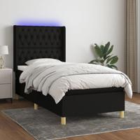 Boxspring met matras en LED stof zwart 90x200 cm