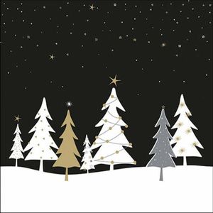 Kerst thema servetten - 20x st - 33 x 33 cm - zwart - kerstboom