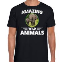 T-shirt olifanten amazing wild animals / dieren zwart voor heren