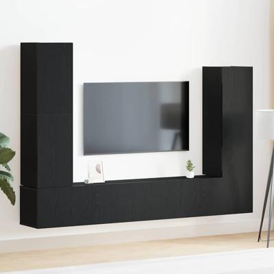 Tv-meubelset 6 pcs Zwart eiken 30.5 x 30 x 110 cm Bewerkt hout