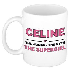 Naam cadeau mok/ beker Celine The woman, The myth the supergirl 300 ml   -