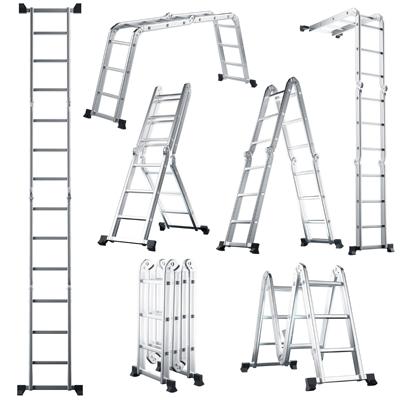 7-In-1 Opvouwbare Aluminium Ladder 370,5 cm Hoge Multifunctionele Ladder met Antislip Sporten en Voetzolen Lichtgewicht Steigerladder