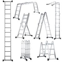 7-In-1 Opvouwbare Aluminium Ladder 370,5 cm Hoge Multifunctionele Ladder met Antislip Sporten en Voetzolen Lichtgewicht Steigerladder