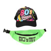 Foute 80s/90s party verkleed set - dames - pet en heuptasje - jaren 80/90 verkleed accessoires