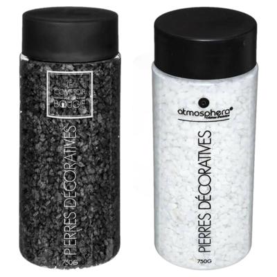Atmosphera Decoratie steentjes - 2x potjes - wit en zwart - 750 gr - Steenkorrels - vulmateriaal