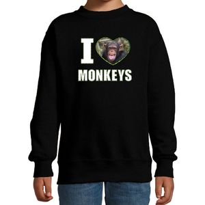 I love monkeys sweater / trui met dieren foto van een Chimpansee aap zwart voor kinderen