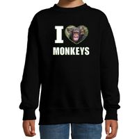 I love monkeys sweater / trui met dieren foto van een Chimpansee aap zwart voor kinderen