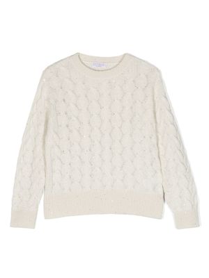 Brunello Cucinelli Kids pull en maille torsadée à manches longues - Blanc