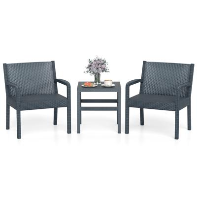 3-delig Rattan Tuinmeubel Set Weerbestendige Balkonmeubels Balkonset Inclusief 2 Stoelen met Tafel Grijs