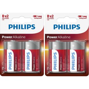 4x stuks Philips LR20 D batterijen