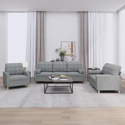 3-delige Loungeset met kussens stof lichtgrijs
