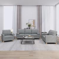 3-delige Loungeset met kussens stof lichtgrijs