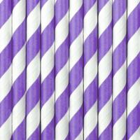 Gestreepte drinkrietjes van papier - paars/wit - 10x stuks - verjaardag drinkrietjes - 19 cm Gestreepte drinkrietjes van papier - paars/wit - 10x stuks - verjaardag drinkrietjes - 19 cm