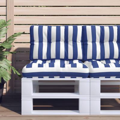 VidaXL Palletkussens 2 st stof gestreept wit en blauw