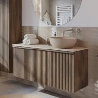 Ben Linea badmeubel incl. beige betonnennen waskom rechts 120x45x71cm eiken grijs