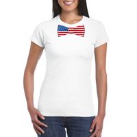 Wit t-shirt met Amerika vlag strikje dames - thumbnail