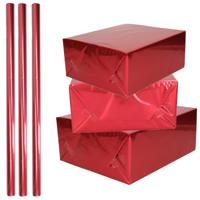 Rol inpakpapier / cadeaufolie - 3x - metallic rood - 200 x 70 cm - cadeaupapier