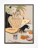 Urban Cotton Wandkleed 'Fruitful Spread' 110 x 145cm in Floating Frame - black